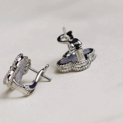 [⭐Mirelle]CLOVER MEDIUM 1 MOTIFS  WHITE MOP EARRINGS SILVER