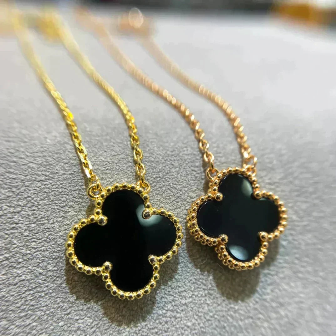 [⭐Mirelle]CLOVER 15MM BLACK ONYX SINGLE FLOWER NECKLACE