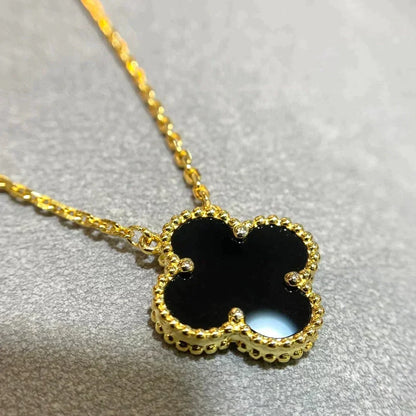 [⭐Mirelle]CLOVER 15MM BLACK ONYX SINGLE FLOWER NECKLACE