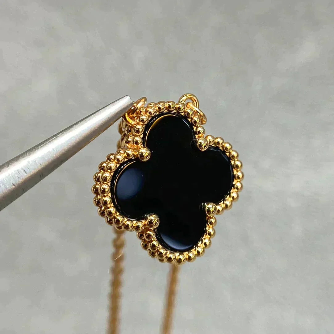 [⭐Mirelle]CLOVER 15MM BLACK ONYX SINGLE FLOWER NECKLACE