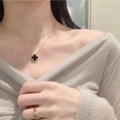 [⭐Mirelle]CLOVER 15MM BLACK ONYX SINGLE FLOWER NECKLACE
