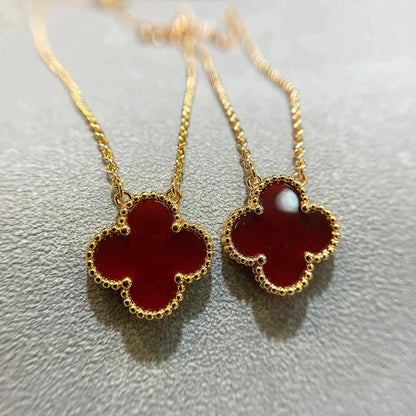 [⭐Mirelle]CLOVER 15MM CARNELIAN SINGLE FLOWER NECKLACE