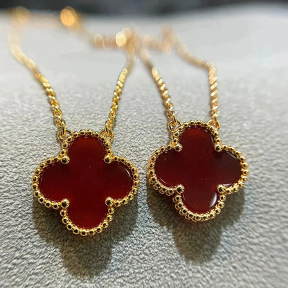 [⭐Mirelle]CLOVER 15MM CARNELIAN SINGLE FLOWER NECKLACE