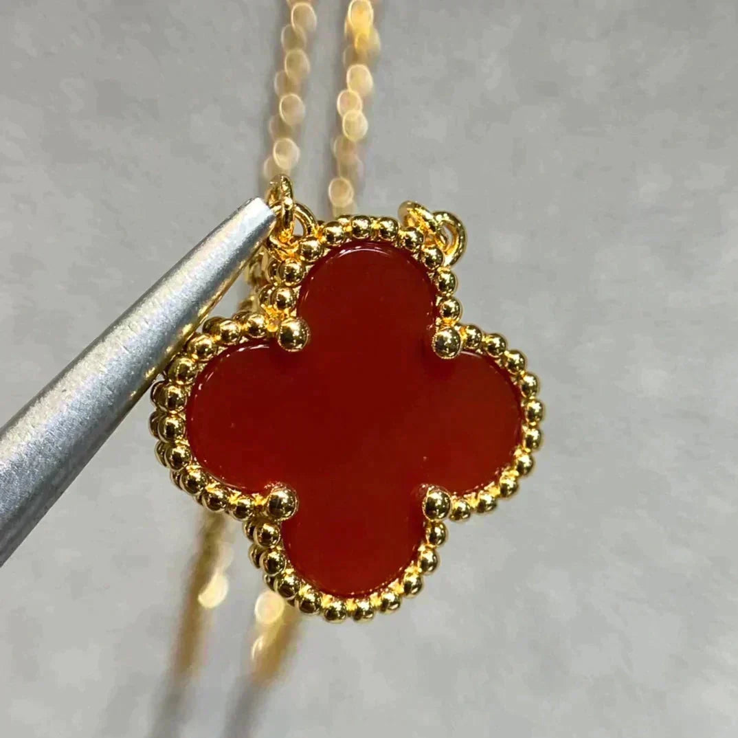 [⭐Mirelle]CLOVER 15MM CARNELIAN SINGLE FLOWER NECKLACE