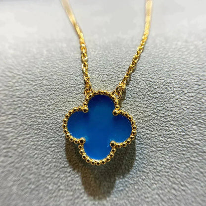 [⭐Mirelle]CLOVER 15MM BLUE AGATE NECKLACE