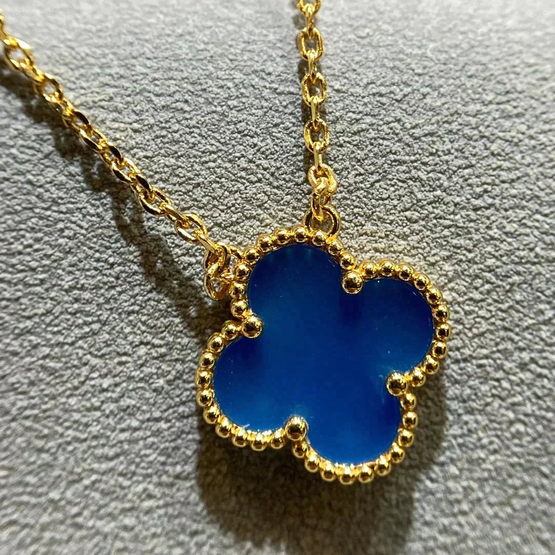 [⭐Mirelle]CLOVER 15MM BLUE AGATE NECKLACE