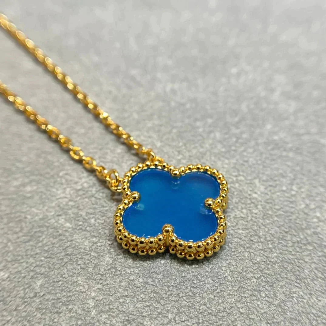 [⭐Mirelle]CLOVER 15MM BLUE AGATE NECKLACE