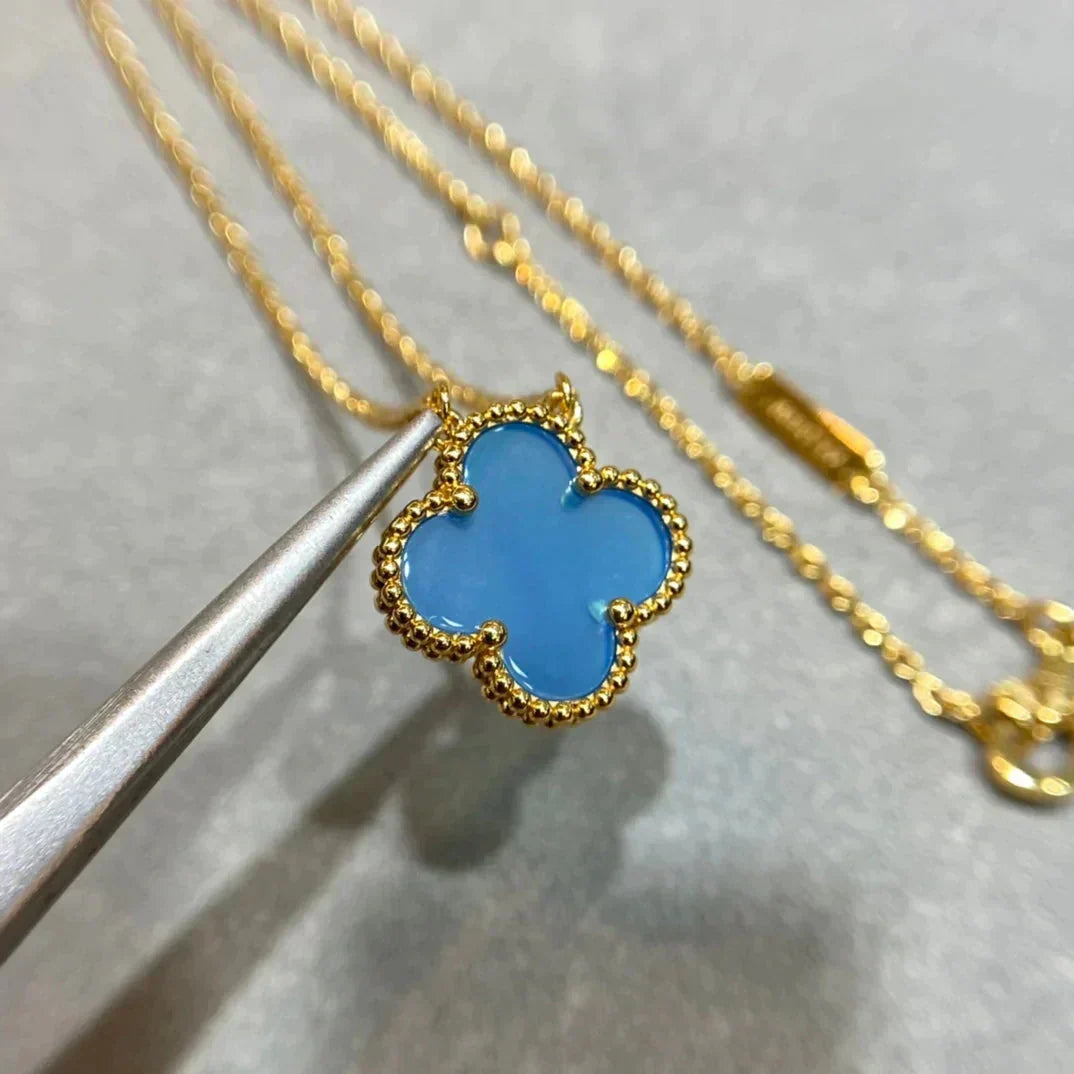 [⭐Mirelle]CLOVER 15MM BLUE AGATE NECKLACE
