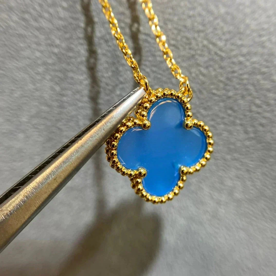 [⭐Mirelle]CLOVER 15MM BLUE AGATE NECKLACE
