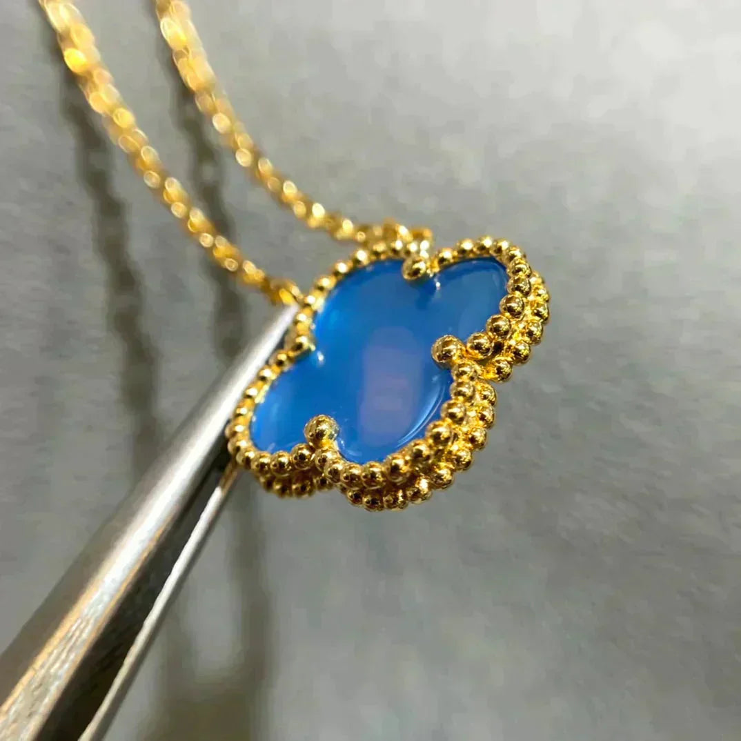 [⭐Mirelle]CLOVER 15MM BLUE AGATE NECKLACE