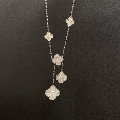 [⭐Mirelle]CLOVER 5 MOTIFS SILVER DIAMONDS NECKLACE
