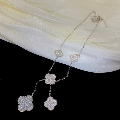 [⭐Mirelle]CLOVER 5 MOTIFS SILVER DIAMONDS NECKLACE