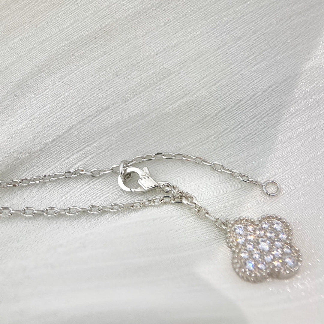 [⭐Mirelle]CLOVER 5 MOTIFS SILVER DIAMONDS NECKLACE