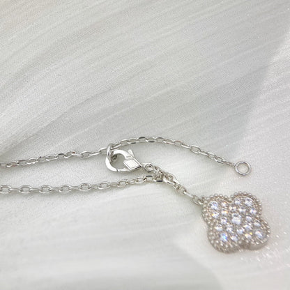 [⭐Mirelle]CLOVER 5 MOTIFS SILVER DIAMONDS NECKLACE