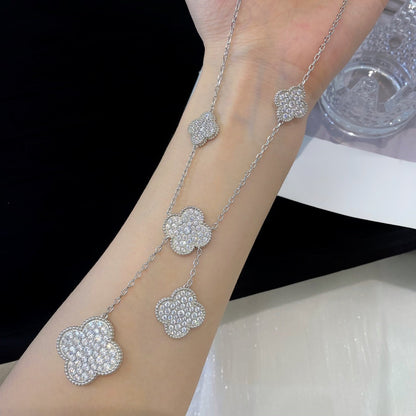 [⭐Mirelle]CLOVER 5 MOTIFS SILVER DIAMONDS NECKLACE
