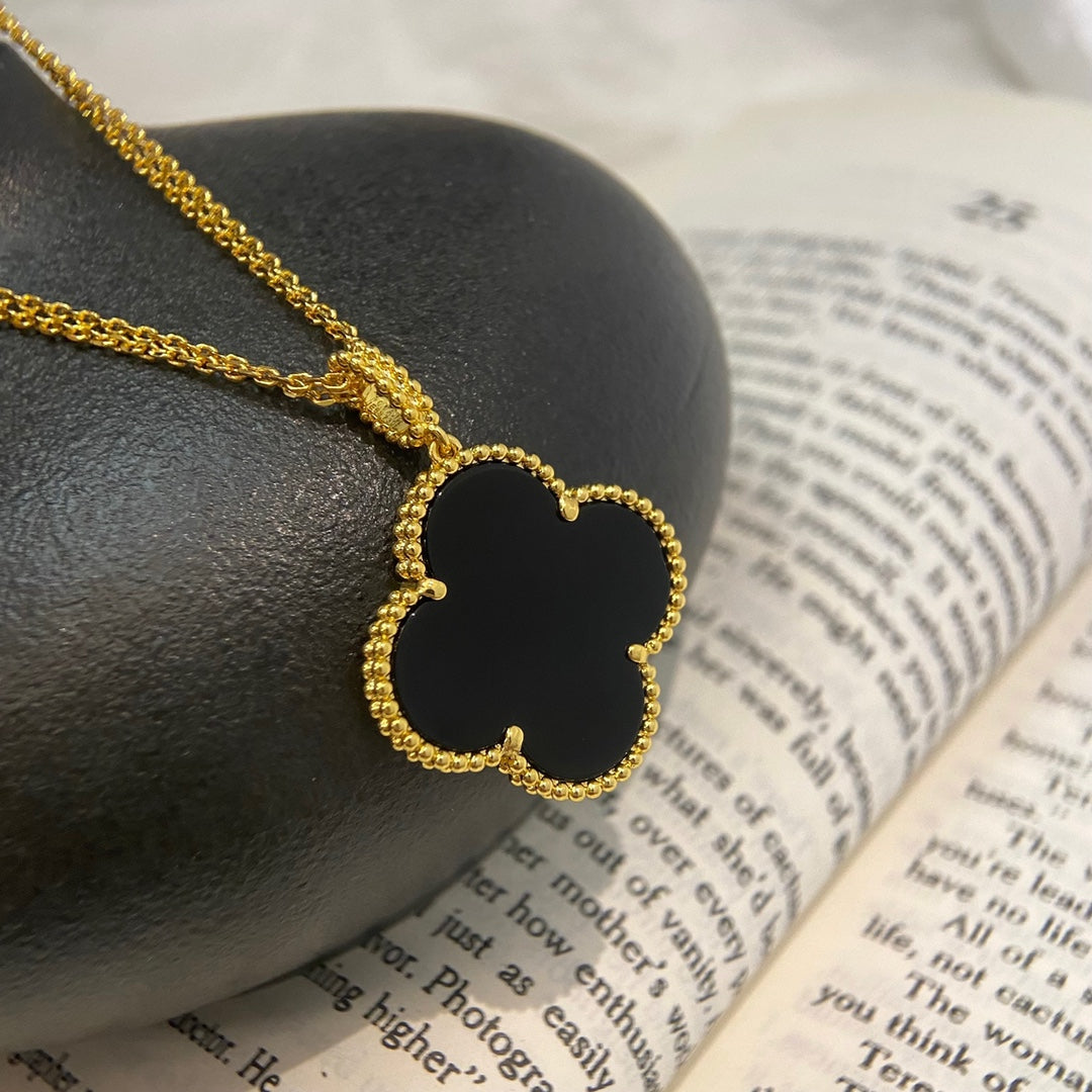 [⭐Mirelle]CLOVER 25MM NECKLACE GOLD ONYX