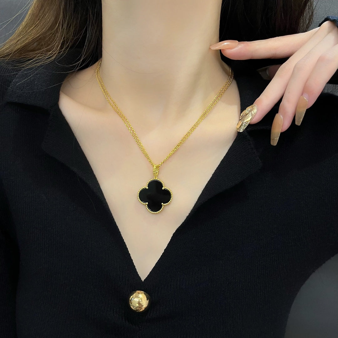 [⭐Mirelle]CLOVER 25MM NECKLACE GOLD ONYX