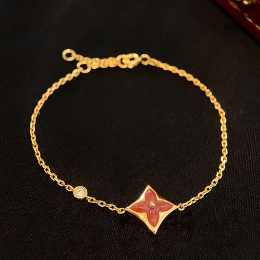 [⭐Mirelle]COLOR STAR CARNELIAN PINK GOLD DIAMOND BRACELET