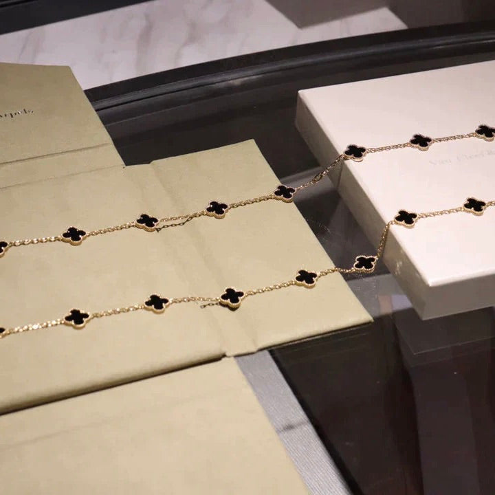 [⭐Mirelle]CLOVER 20 MOTIFS ONYX NECKLACE