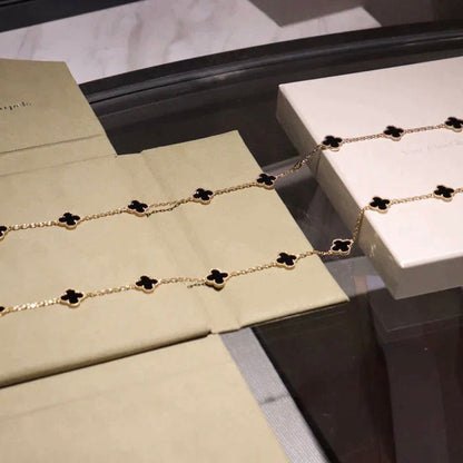 [⭐Mirelle]CLOVER 20 MOTIFS ONYX NECKLACE