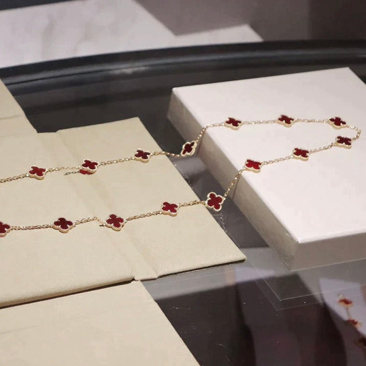 [⭐Mirelle]CLOVER 20 MOTIFS CARNELIAN NECKLACE