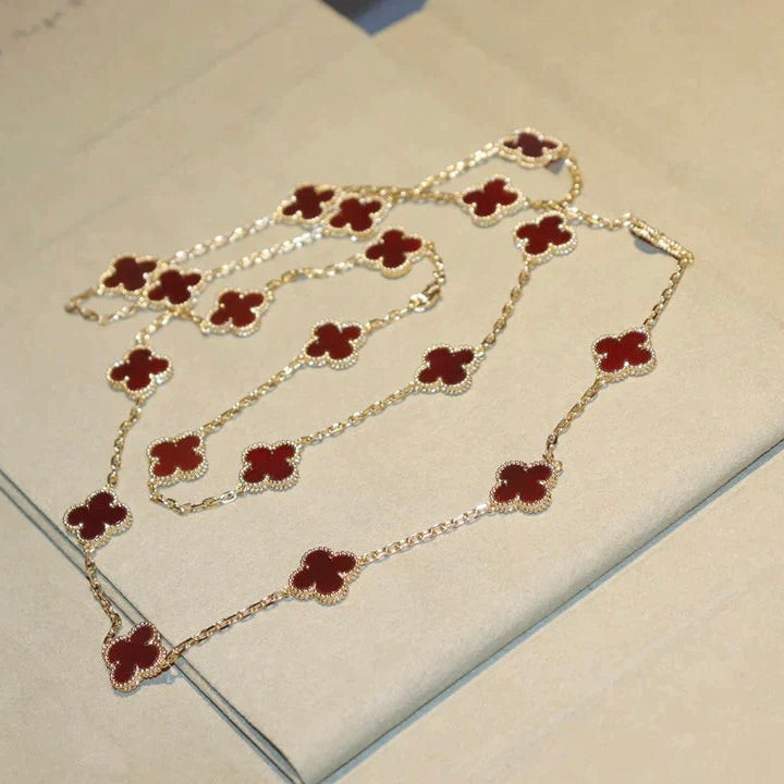 [⭐Mirelle]CLOVER 20 MOTIFS CARNELIAN NECKLACE