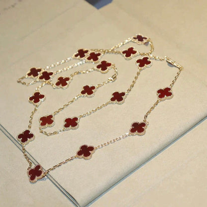 [⭐Mirelle]CLOVER 20 MOTIFS CARNELIAN NECKLACE