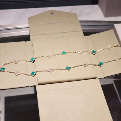 [⭐Mirelle]CLOVER 20 MOTIFS MALACHITE DIAMOND NECKLACE