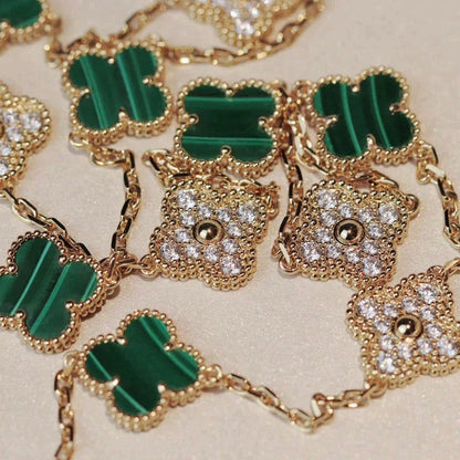 [⭐Mirelle]CLOVER 20 MOTIFS MALACHITE DIAMOND NECKLACE