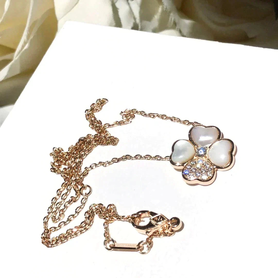 [⭐Mirelle]CLOVER MOP DIAMOND ROSE GOLD NECKLACE