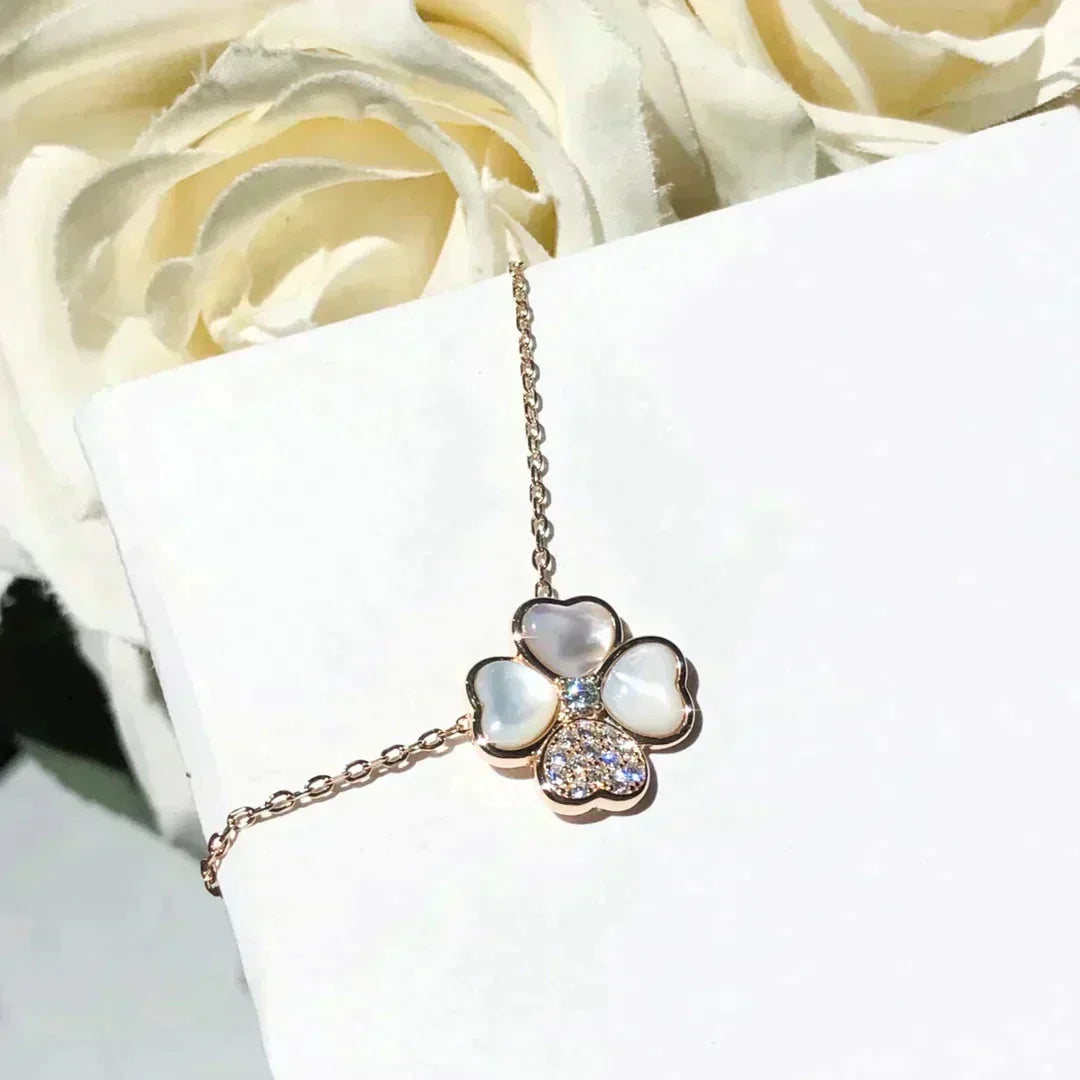 [⭐Mirelle]CLOVER MOP DIAMOND ROSE GOLD NECKLACE