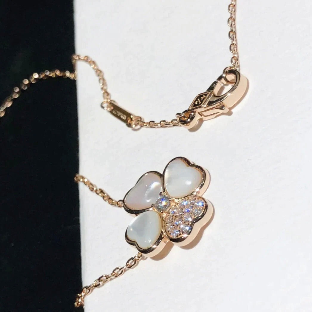 [⭐Mirelle]CLOVER MOP DIAMOND ROSE GOLD NECKLACE