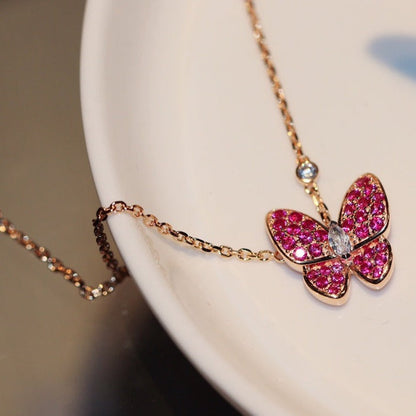 [⭐Mirelle]BUTTERFLY RED DIAMOND ROSE GOLD NECKLACE