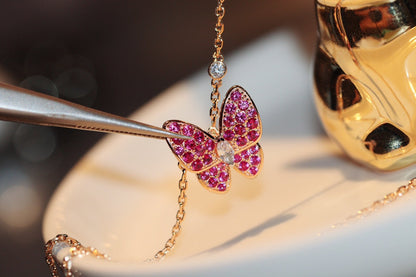[⭐Mirelle]BUTTERFLY RED DIAMOND ROSE GOLD NECKLACE