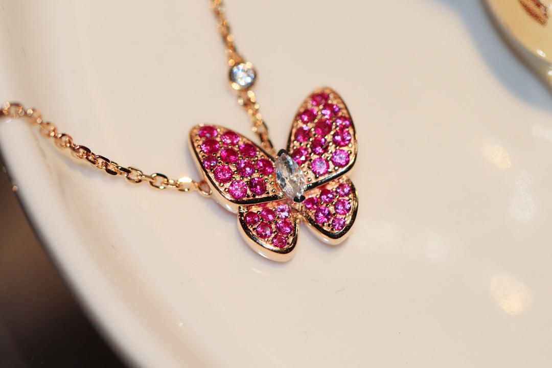 [⭐Mirelle]BUTTERFLY RED DIAMOND ROSE GOLD NECKLACE