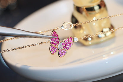 [⭐Mirelle]BUTTERFLY RED DIAMOND ROSE GOLD NECKLACE