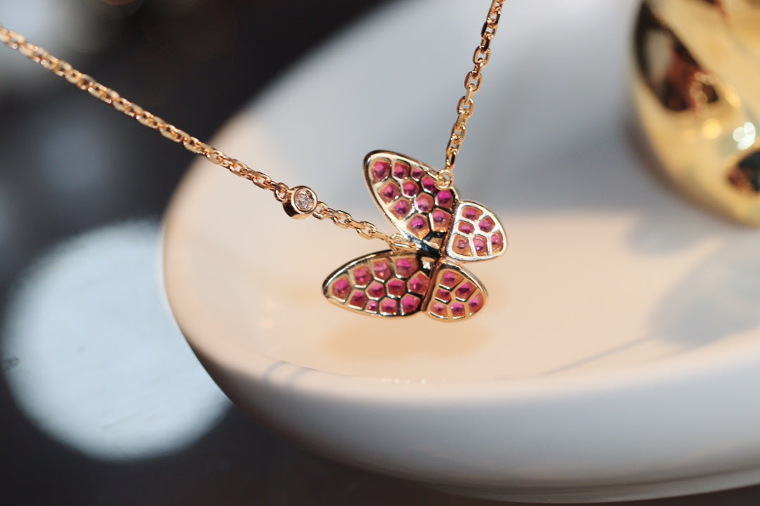 [⭐Mirelle]BUTTERFLY RED DIAMOND ROSE GOLD NECKLACE