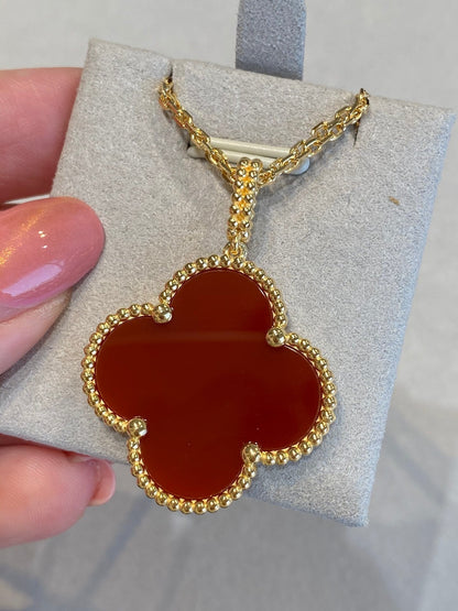 [⭐Mirelle]CLOVER 25MM NECKLACE GOLD CARNELIAN