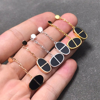 [⭐Mirelle]CHAINE VERSO BLACK CERAMIC SILVER EARRINGS