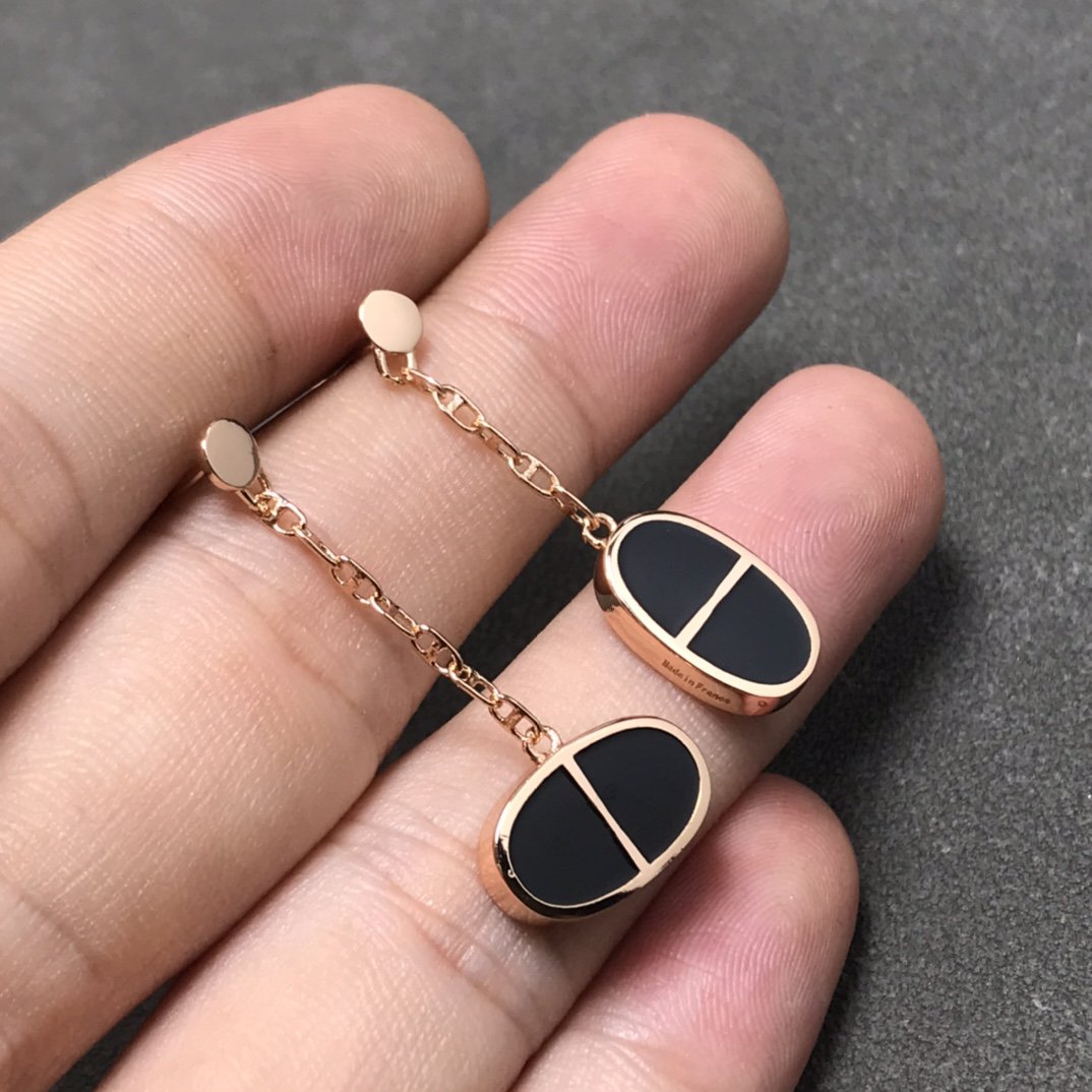 [⭐Mirelle]CHAINE VERSO BLACK CERAMIC SILVER EARRINGS