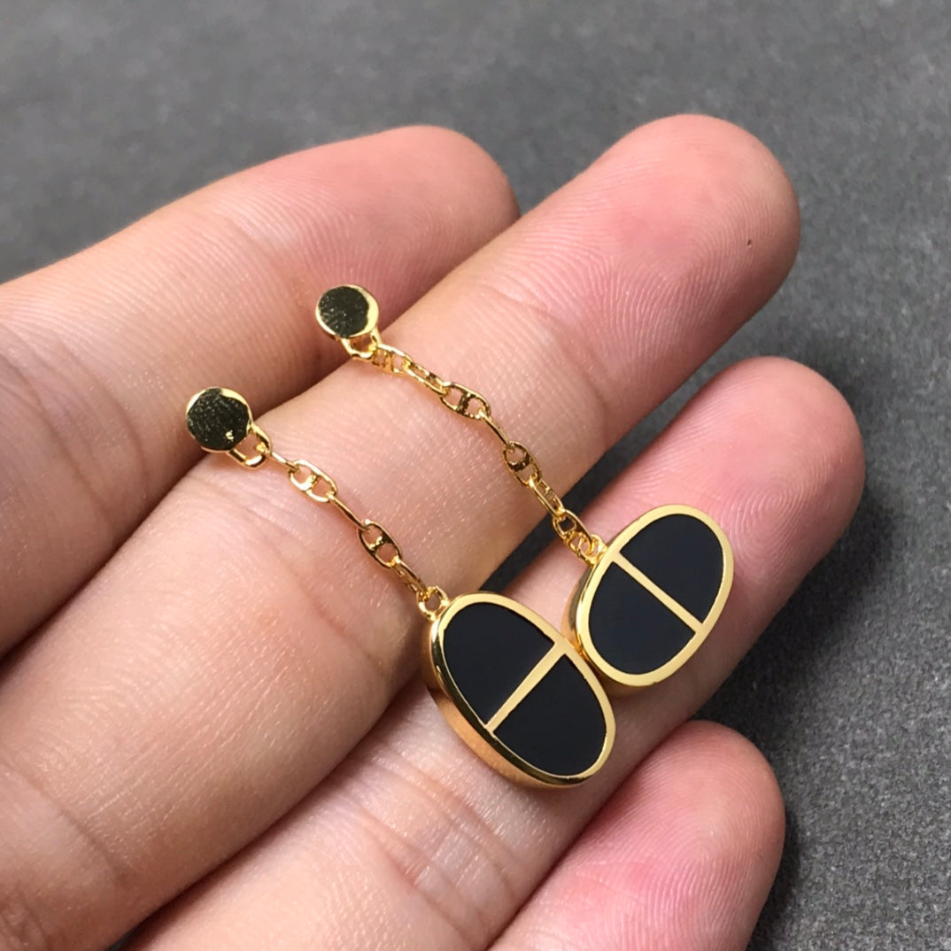 [⭐Mirelle]CHAINE VERSO BLACK CERAMIC SILVER EARRINGS