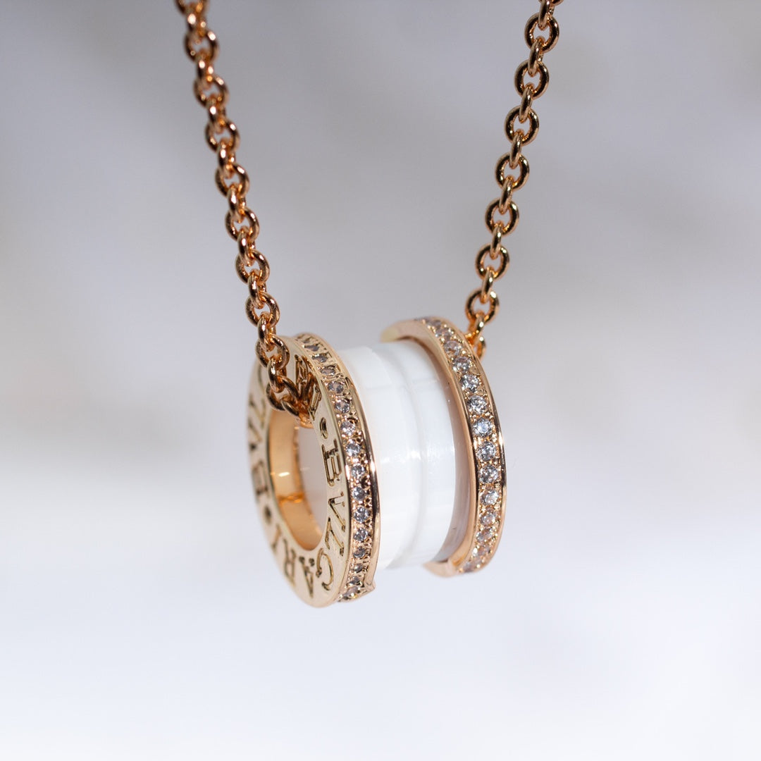 [⭐Mirelle]ZERO 1 WHITE CERAMIC PINK GOLD DIAMOND NECKLACE