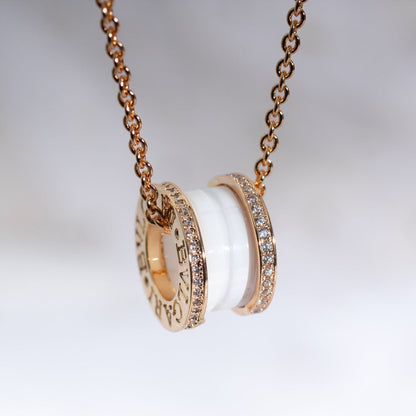 [⭐Mirelle]ZERO 1 WHITE CERAMIC PINK GOLD DIAMOND NECKLACE