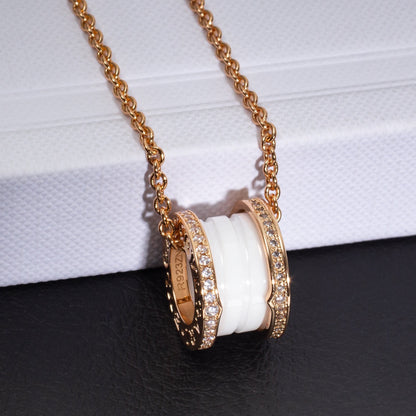 [⭐Mirelle]ZERO 1 WHITE CERAMIC PINK GOLD DIAMOND NECKLACE