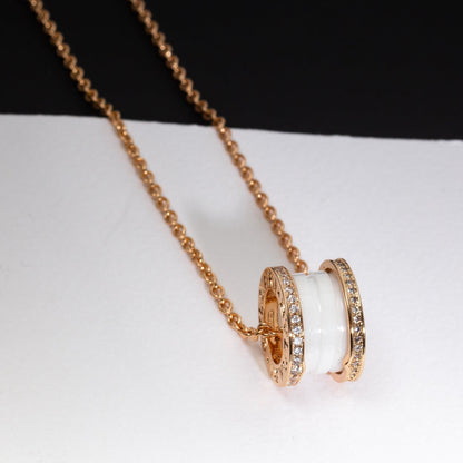 [⭐Mirelle]ZERO 1 WHITE CERAMIC PINK GOLD DIAMOND NECKLACE