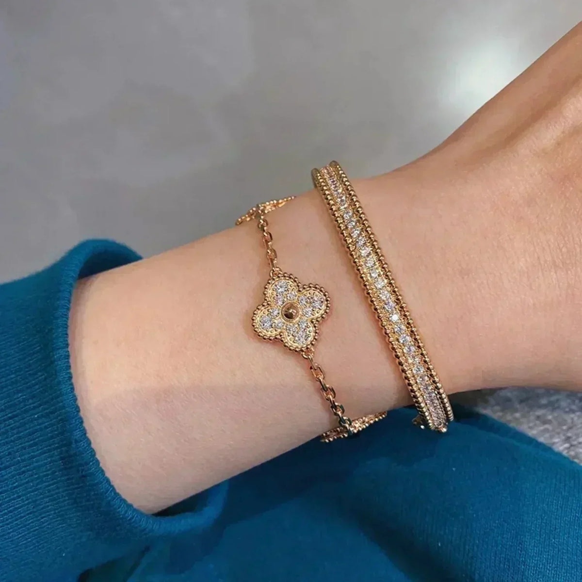 [⭐Mirelle] CLOVER 5 MOTIF FULL DIAMOND BRACELET COLLECTION