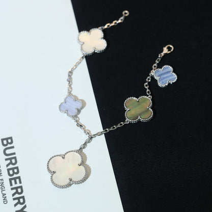 [⭐Mirelle]CLOVER BRACELET 5 MOTIFS MOP CHALCEDONY SILVER