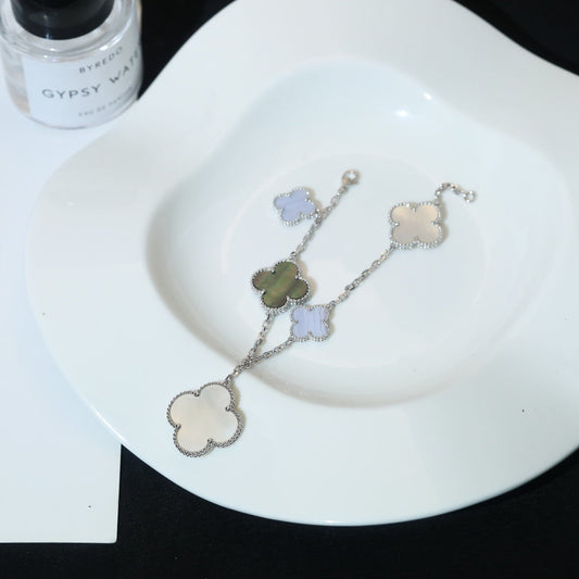 [⭐Mirelle]CLOVER BRACELET 5 MOTIFS MOP CHALCEDONY SILVER