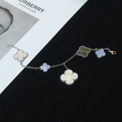 [⭐Mirelle]CLOVER BRACELET 5 MOTIFS MOP CHALCEDONY SILVER
