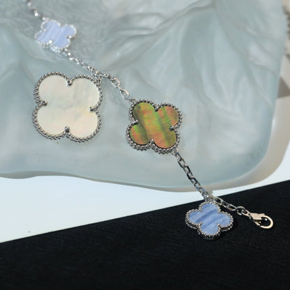 [⭐Mirelle]CLOVER BRACELET 5 MOTIFS MOP CHALCEDONY SILVER